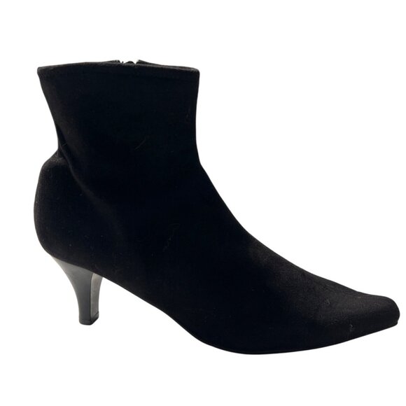 Kitten Heel Apostrophe Black Suede Sock Booties Size 7 - Picture 1 of 8